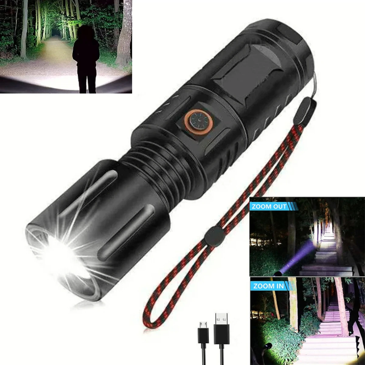 Rechargeable LED Torch Light , Waterproof Strong LED Flashlight With Power Bank